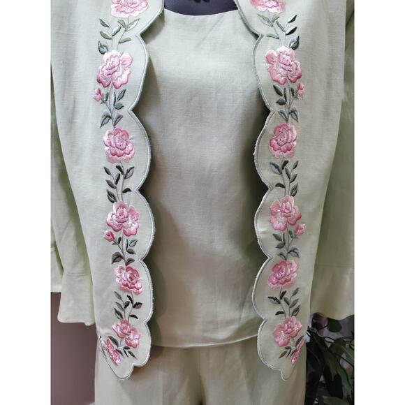 Coldwater Creek Women's Green Single Breasted Blazer, Top & Pant 3 Pcs Suit 8 - Picture 4 of 16